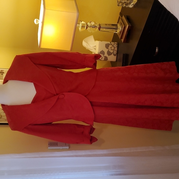 TOSHIKO DRESS, red sundress w/ bolero jacket, size 8, jacquard print, excellent - Picture 3 of 14